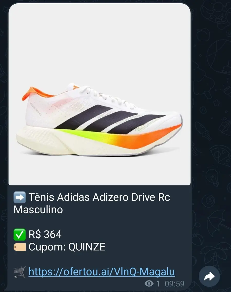 Oferta real de tênis Adidas publicada no grupo