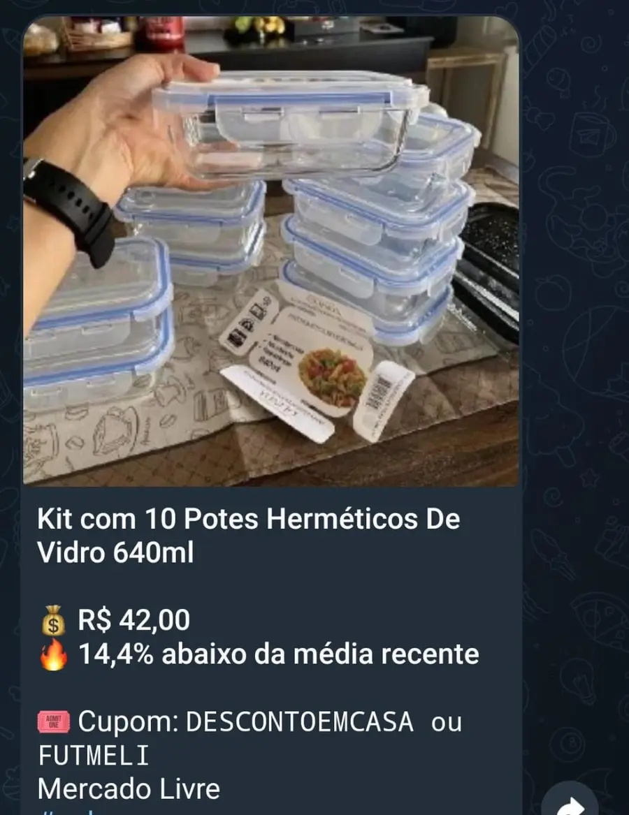 Oferta real de potes herméticos publicada no grupo