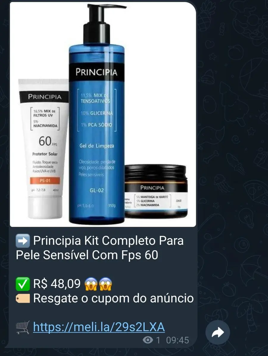 Oferta real do kit Principia publicada no grupo GarimpAI Ofertas