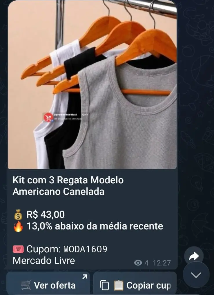 Oferta real de kit de regatas publicada no grupo